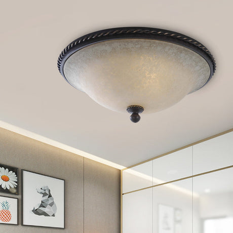 3-Head Frosted Glass Dome Ceiling Light With Traditional Style And Black Flush Mount