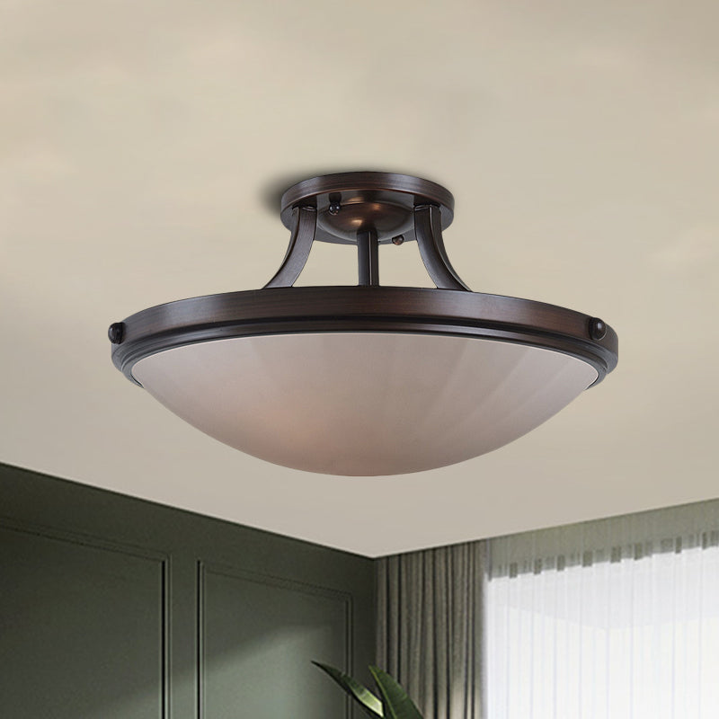 Classic Frosted Glass Bowl Semi Flush Mount Light Fixture For Bedroom - Black/Silver 3 - Light