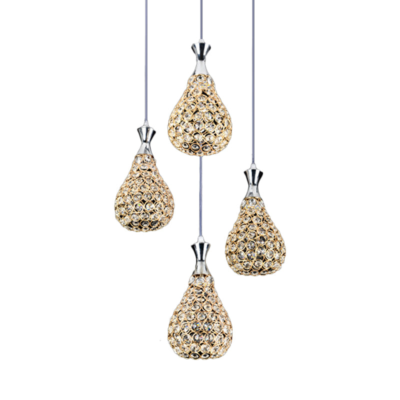 Contemporary Crystal Teardrop Multi-Pendant Light - 4 Bulb Dining Room Suspension Lamp In