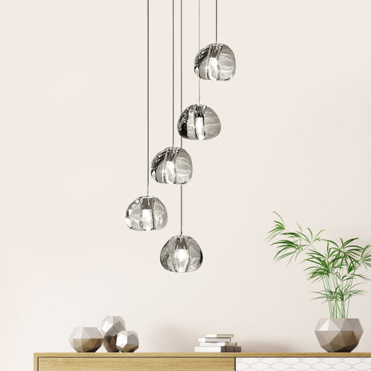 Irregular Crystal Ball Pendant Light With 5/7 Lights For Minimalistic Living Room Decor