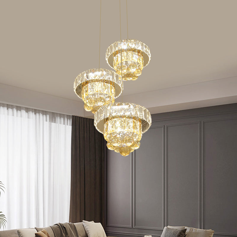 Clear Faceted Crystal Led Ceiling Light 3-Bulb Pendant Lamp - Modernism Design
