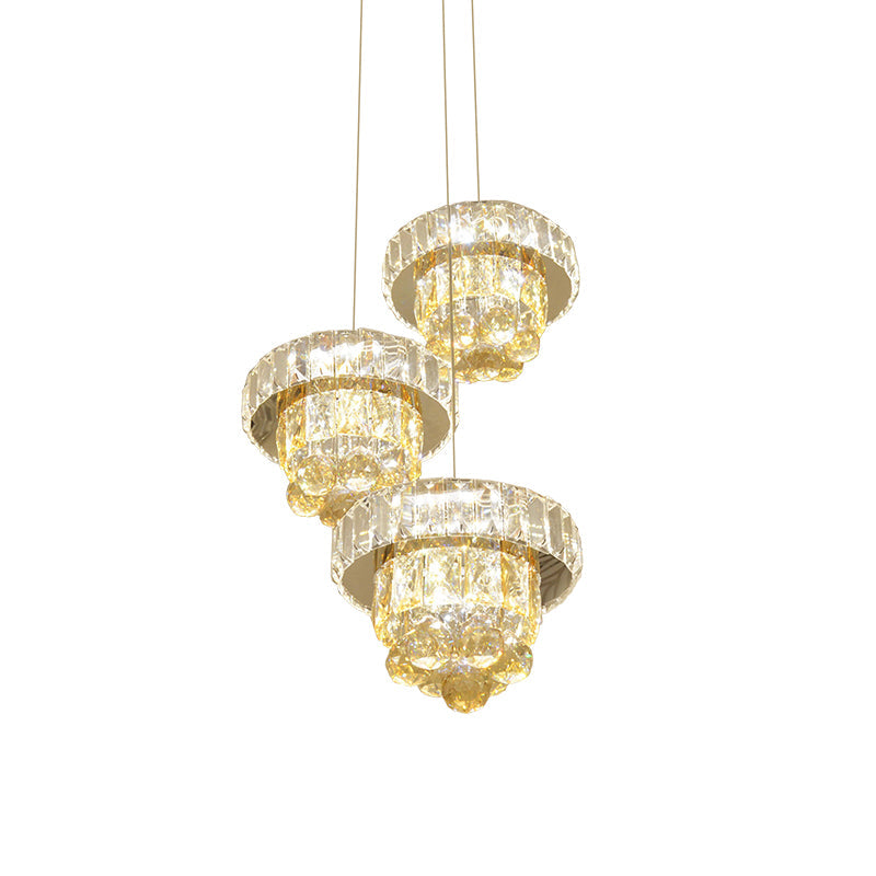 Clear Crystal Faceted Led Pendant Lamp - Stylish 3-Bulb Ceiling Light For Modern Living Room
