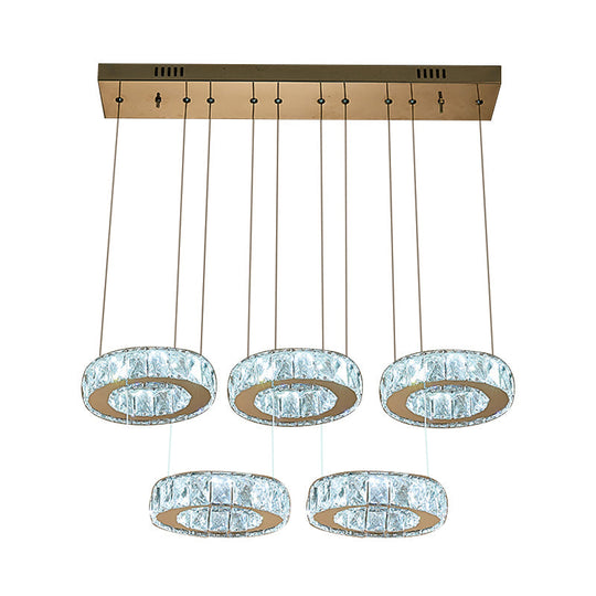 Modern Bronze Ring Crystal Pendant Light With Led Bulbs - Dining Room Ceiling Lamp
