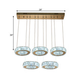 Bronze Ring Crystal Pendant Ceiling Light With Led - Multi-Bulb Dining Room Lamp