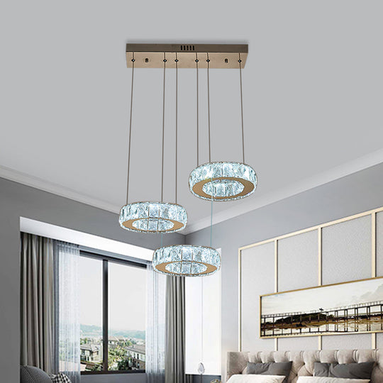 Modern Bronze Ring Crystal Pendant Light With Led Bulbs - Dining Room Ceiling Lamp