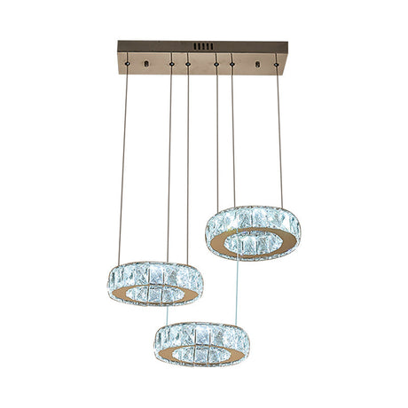 Bronze Ring Crystal Pendant Ceiling Light With Led - Multi-Bulb Dining Room Lamp