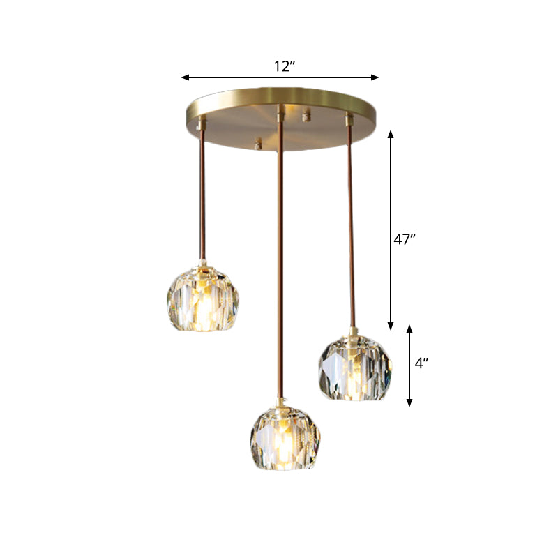 Contemporary Gold Cluster Pendant Light With Faceted Crystal Domed Hanging Lamp Kit