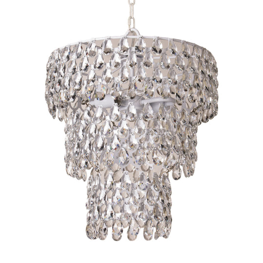 Minimal Tiered Round Crystal Pendant Light With Embedded Clear Crystals - 1 Hanging Suspension