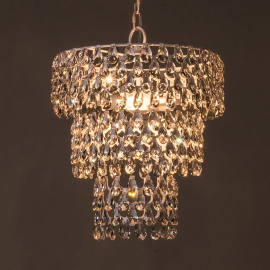 Hanging Pendant Light - Minimalist Tiered Round Crystal Suspension Lighting With Clear Embedded