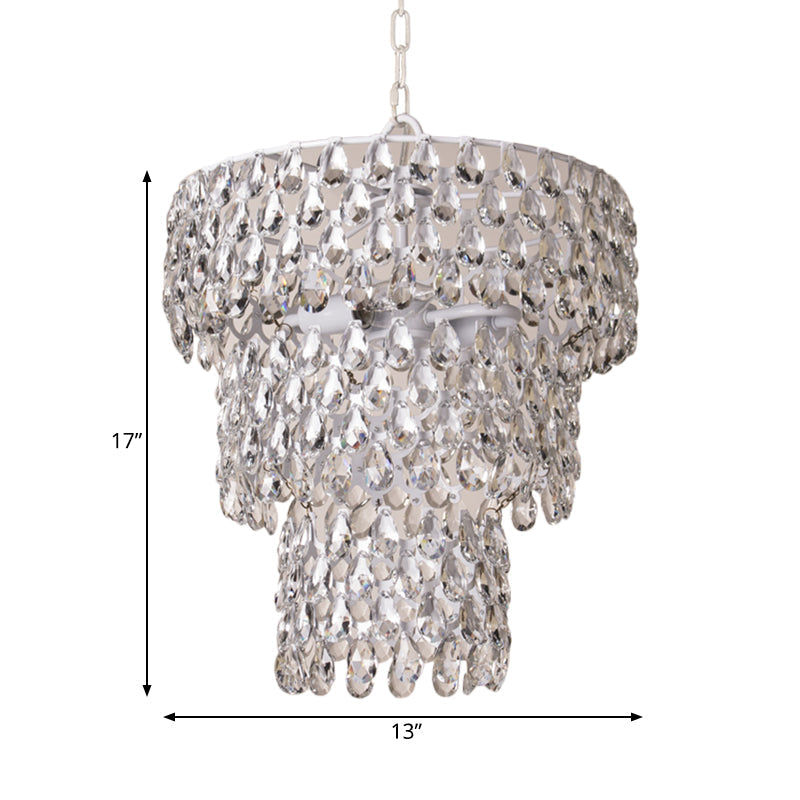 Hanging Pendant Light - Minimalist Tiered Round Crystal Suspension Lighting With Clear Embedded