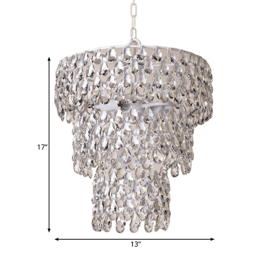 Hanging Pendant Light - Minimalist Tiered Round Crystal Suspension Lighting With Clear Embedded