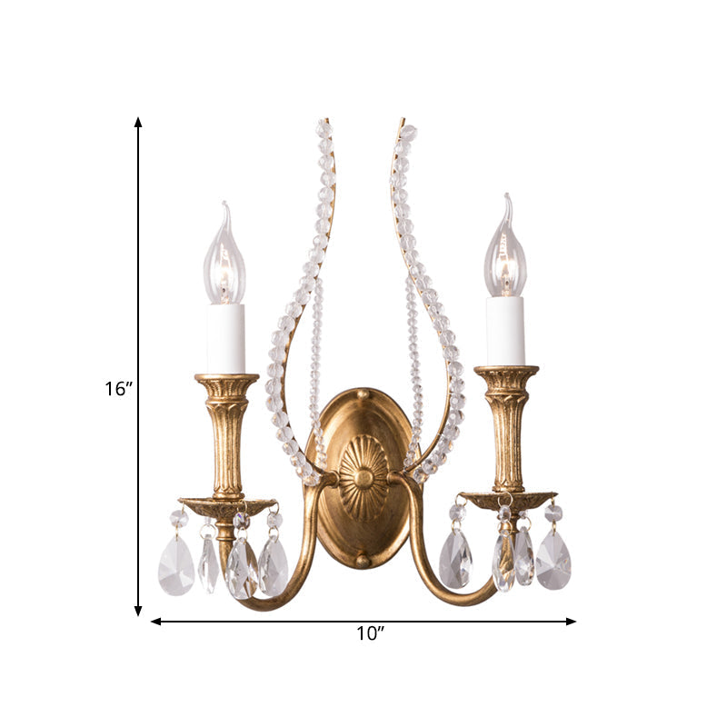 Gold Crystal Candelabra Wall Sconce For Country Bedroom