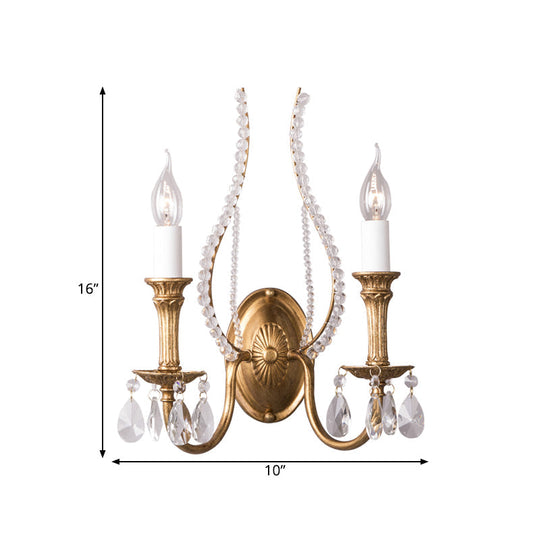 Gold Crystal Candelabra Wall Sconce For Country Bedroom