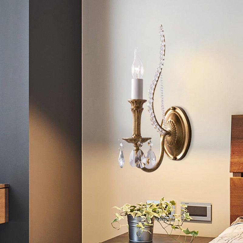 Gold Crystal Candelabra Wall Sconce For Country Bedroom