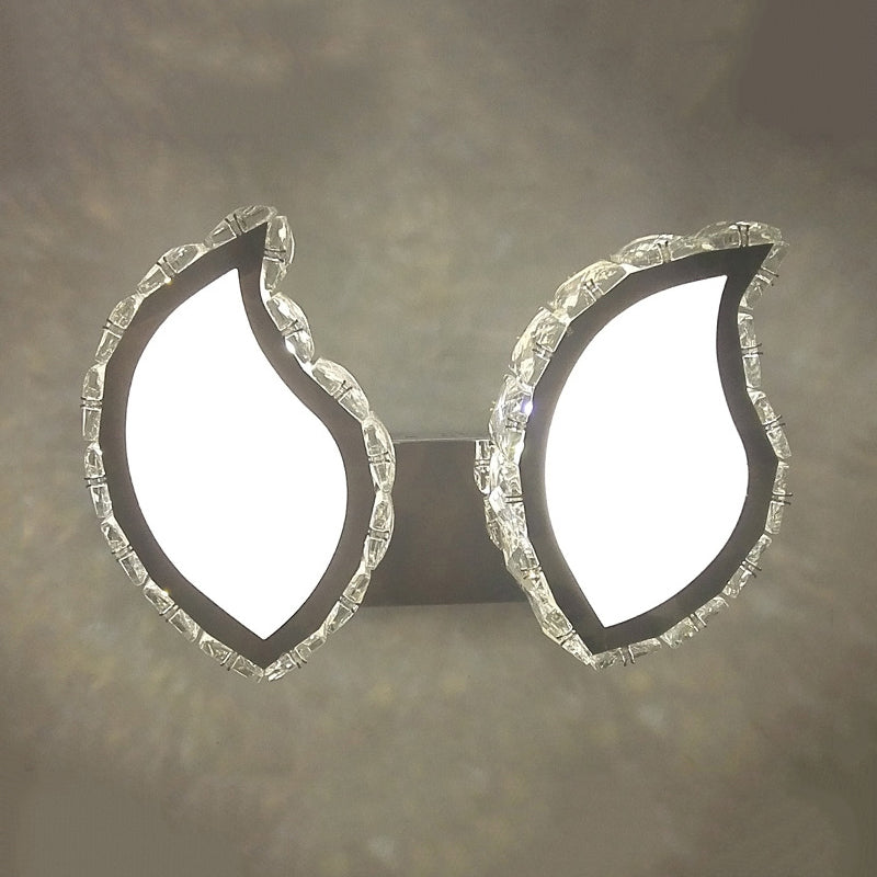 Modern Chrome Wall Sconce With Clear Crystal Led For Leaf Bedroom