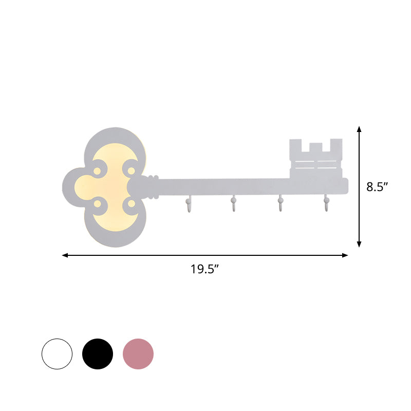 Cartoon Led Bedroom Wall Sconce Lamp With Metal Hook - Black/White/Pink