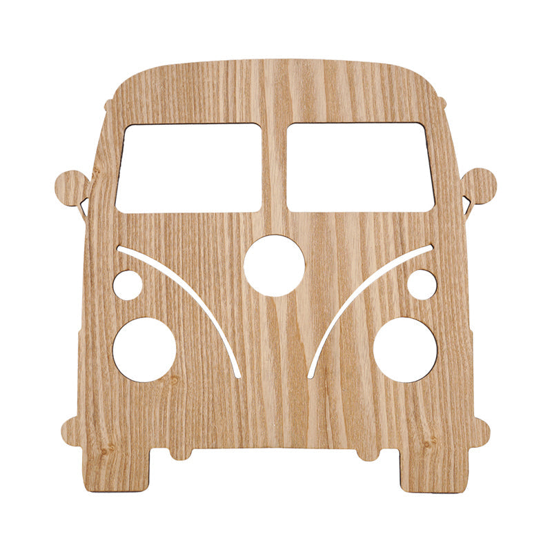 Wooden Shade Led Sconce Light For Bedroom - Wall Mounted In Beige Car/Pineapple/Cactus Designs