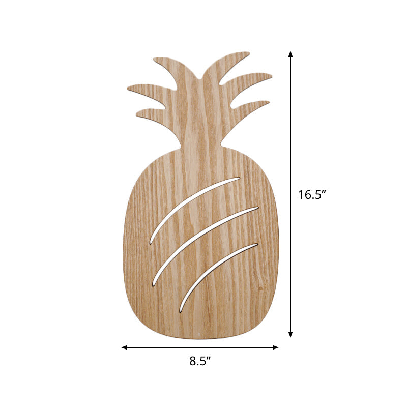 Wooden Shade Led Sconce Light For Bedroom - Wall Mounted In Beige Car/Pineapple/Cactus Designs