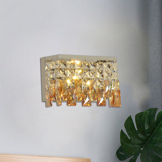 Contemporary Led Wall Lamp With Amber Crystal Shade - Perfect For Corridors