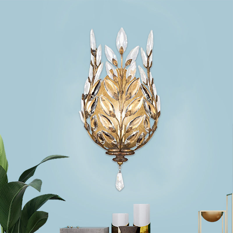 Modern Laurel Wall Light With Crystal Drop - Silver/Brass Brass