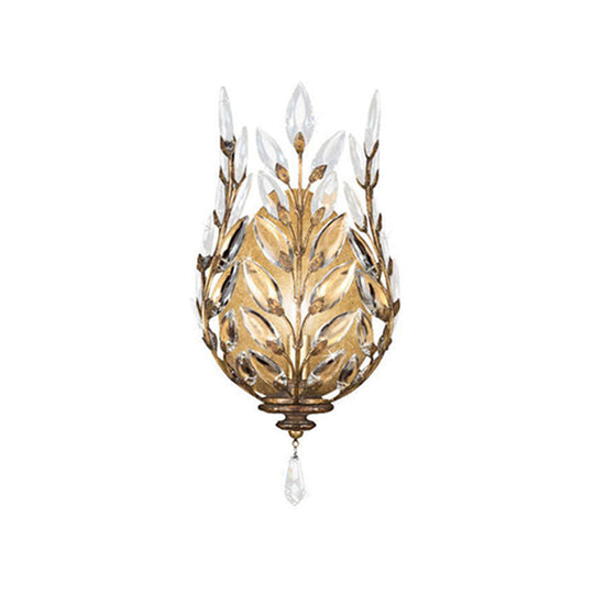 Modern Laurel Wall Light With Crystal Drop - Silver/Brass
