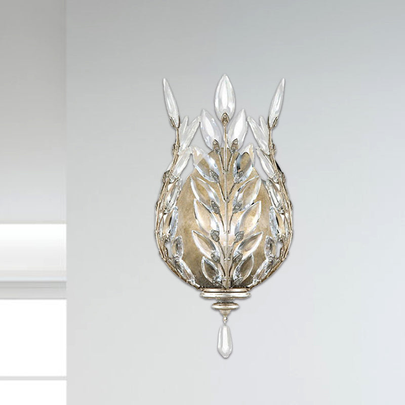 Modern Laurel Wall Light With Crystal Drop - Silver/Brass Silver