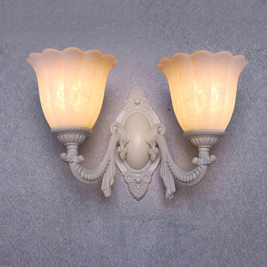 Vintage Flower White Glass Sconce Light With Curved Arm - Wall Mounted Lighting For Living Room 2 /
