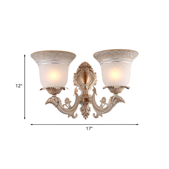 Metal Beige Curvy Arm Wall Sconce With Antique Bell White Glass Shade - 1/2-Light Lighting Fixture