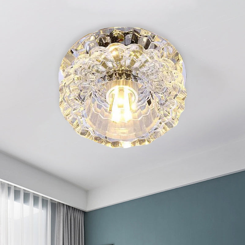 Contemporary Led Flush Mount Ceiling Lamp With Clear Crystal Accents - Perfect For Corridors