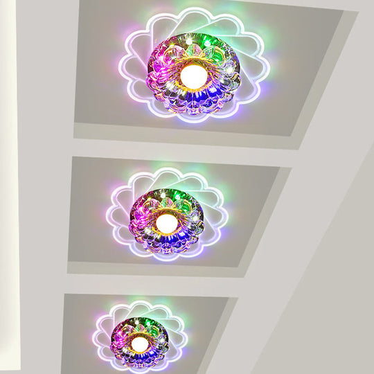 Clear Faceted Crystal Led Flush Mount Ceiling Light Fixture - Bedroom Lighting With Warm/Multi -