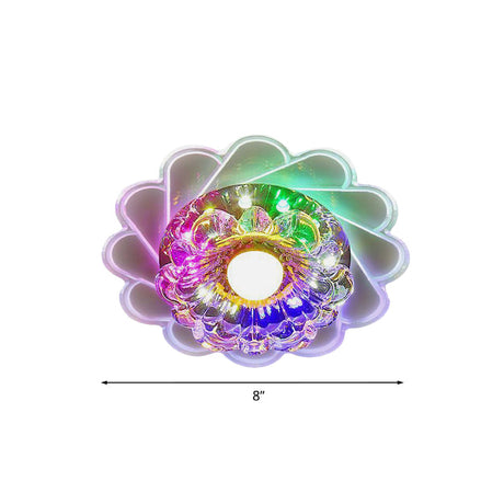 Clear Faceted Crystal Led Flush Mount Ceiling Light Fixture - Bedroom Lighting With Warm/Multi-Color