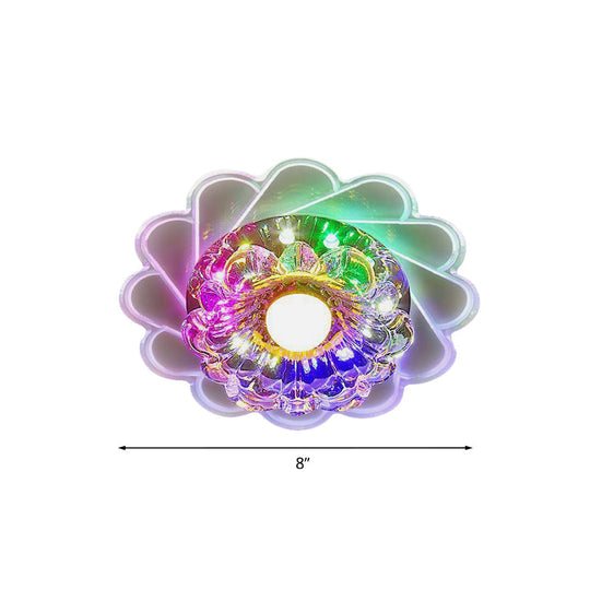 Clear Faceted Crystal Led Flush Mount Ceiling Light Fixture - Bedroom Lighting With Warm/Multi-Color
