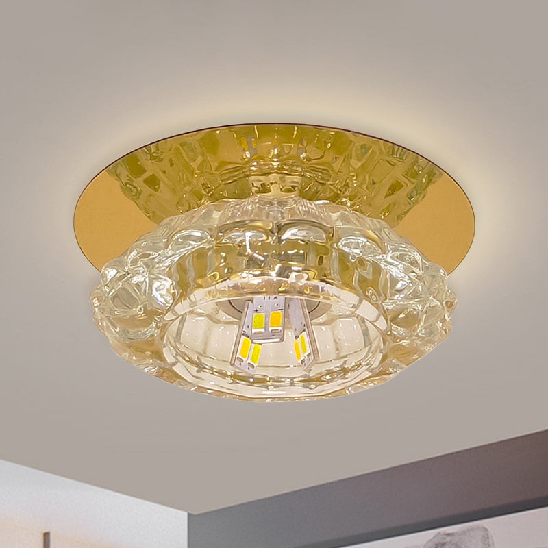 Minimalist Led Crystal Flush Light Fixture For Corridors - Flower Clear Faceted Ceiling Lamp
