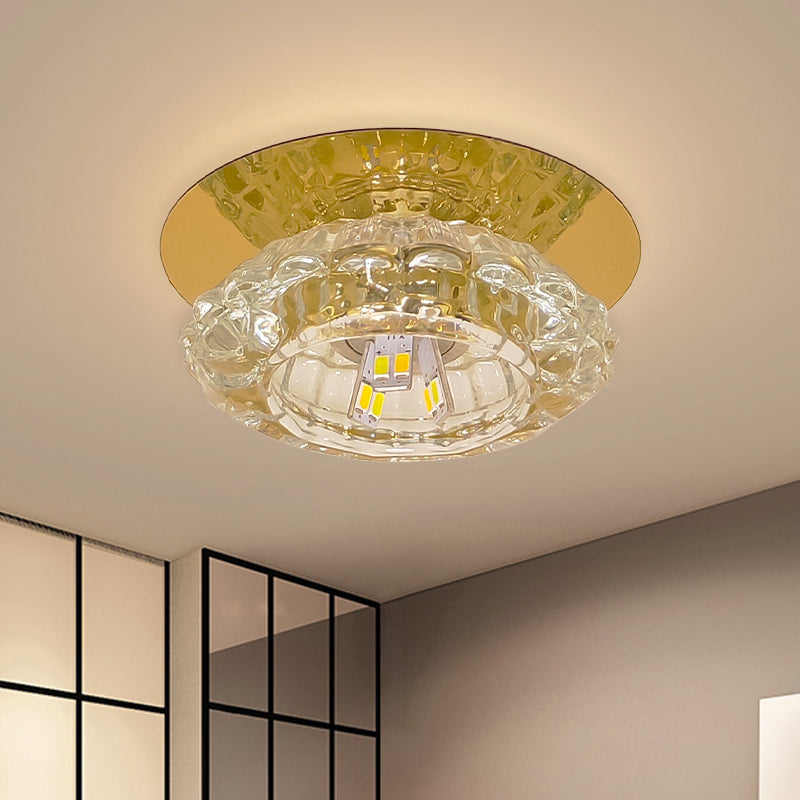 Minimalist Led Crystal Flush Light Fixture For Corridors - Flower Clear Faceted Ceiling Lamp