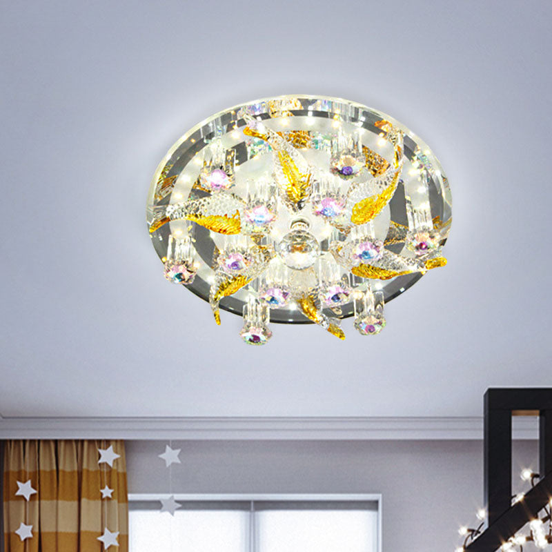Modern Led Crystal Flushmount Ceiling Lamp - Fish And Flower Design Perfect For Porch Lighting