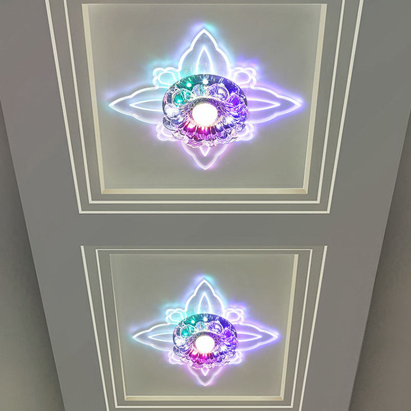 Modern Floral Led Flushmount Ceiling Lamp With Clear Crystal And Warm/Multi-Color Light / Multi