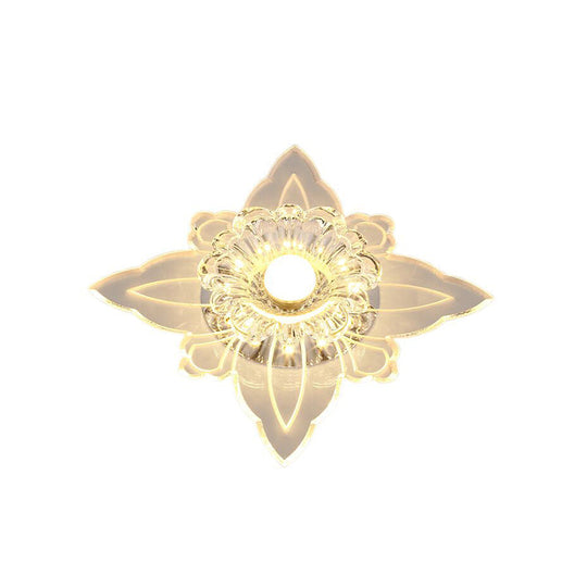 Modern Floral Led Flushmount Ceiling Lamp With Clear Crystal And Warm/Multi - Color Light / Warm
