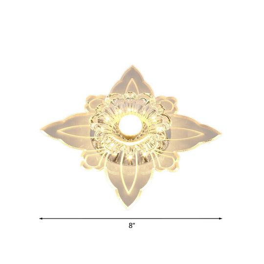 Modern Floral Led Flushmount Ceiling Lamp With Clear Crystal And Warm/Multi-Color Light