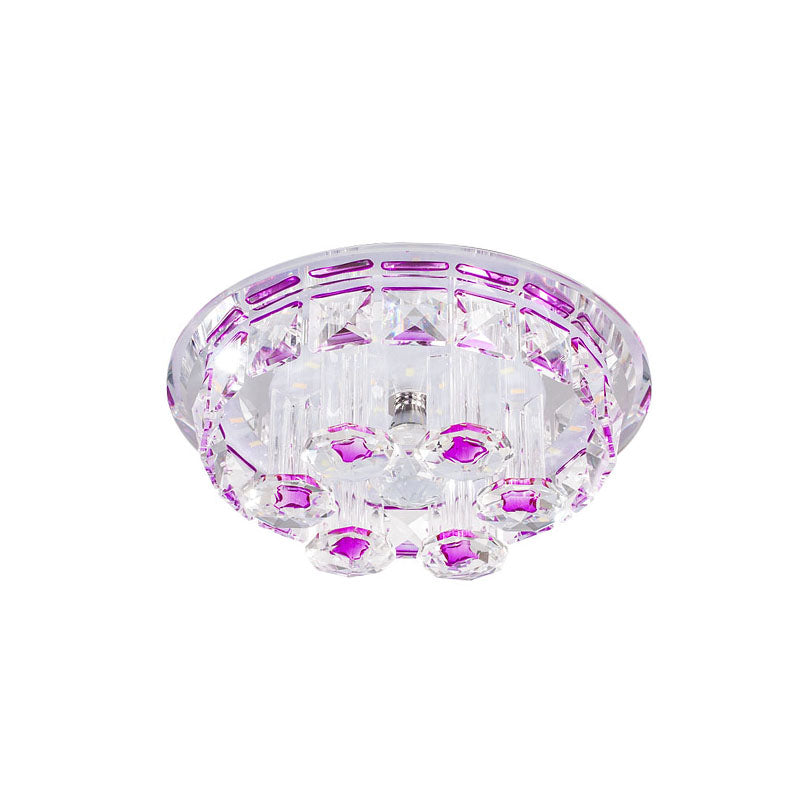 Minimal Flush Mount Led Ceiling Light Fixture For Hallway With Clear Prism Crystal And Purple Round