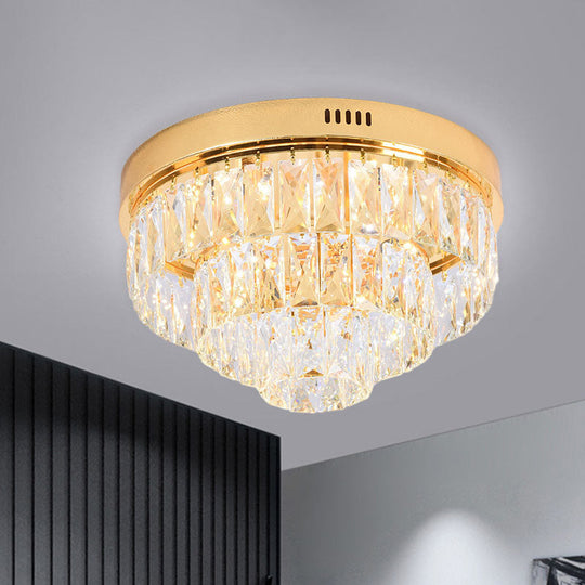 Modern Crystal Block Led Flushmount Ceiling Light With Cone Design - Gold 16’/24’ Wide