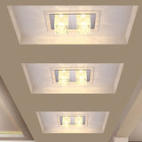 Minimalist Led Double Square Flushmount In Chrome With Crystal Dot Pattern - Warm/White Light For