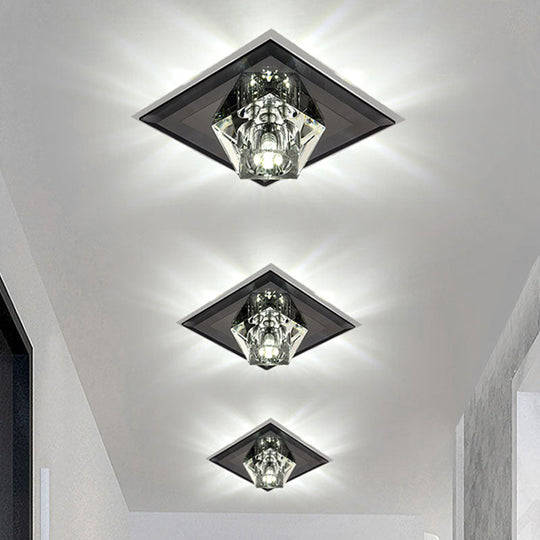 Black Led Flush Mount Ceiling Lamp With Clear Crystal And Square Panel