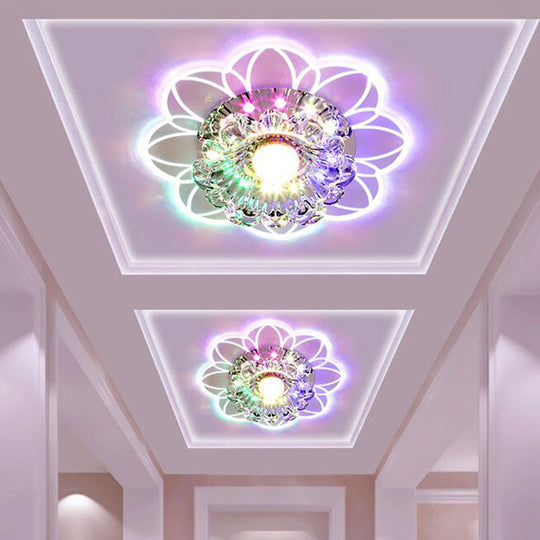 Contemporary Led Flower Flushmount Ceiling Light W/ Clear Crystals - Warm White & Multi Color /