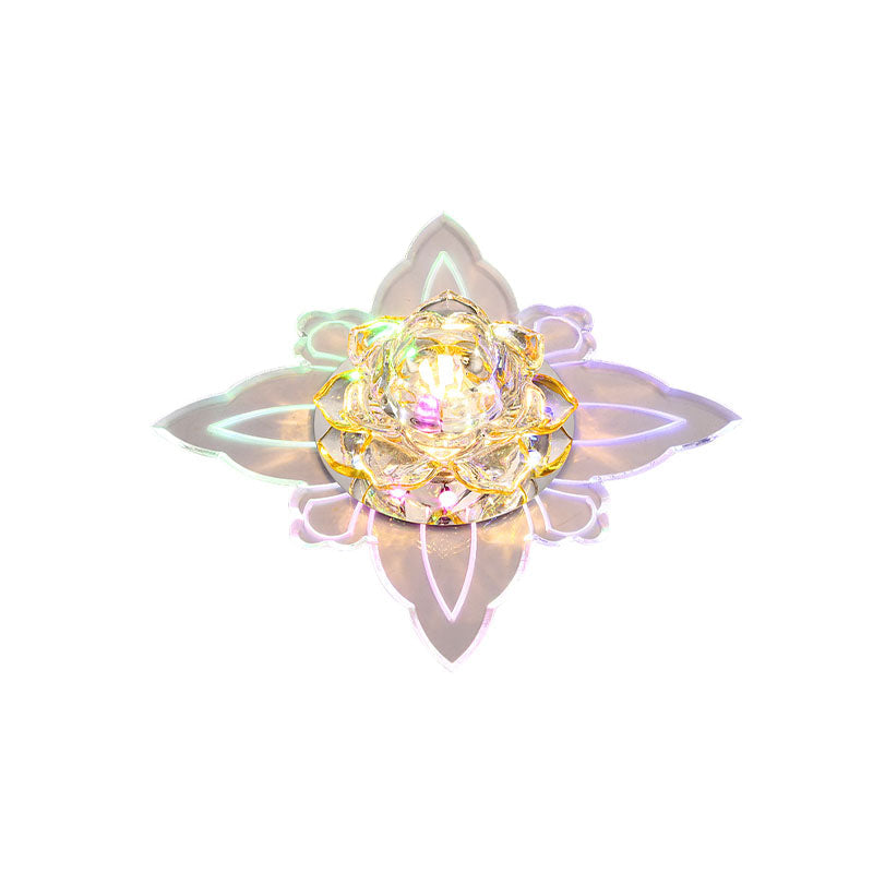 Modern Crystal Flush Mount Ceiling Light With Leaf Edge - Warm/Multi Color Led Lighting