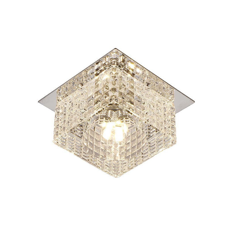 Modern Chrome Square Flush Mount Led Crystal Ceiling Light With Dome Shade In