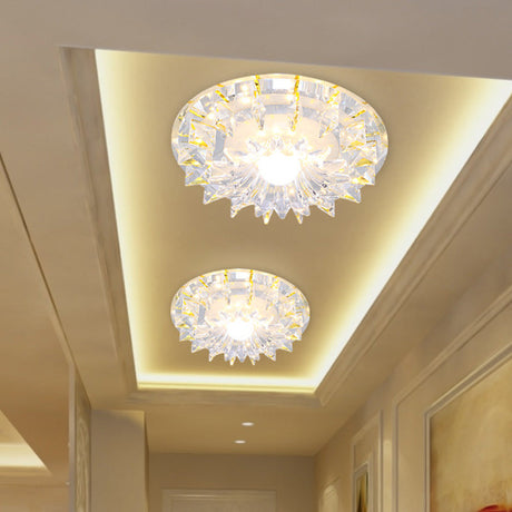 Flush Mount Led Corridor Ceiling Light Fixture With Clear Crystal Shade In Warm/White/Multi Color