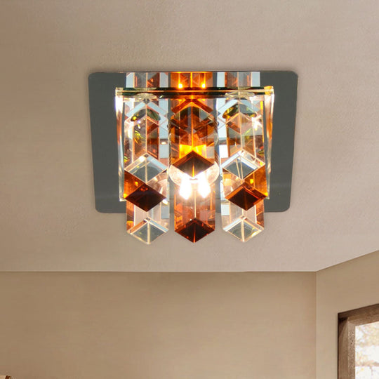 Minimal Square Led Flush Mount Light With Crystal Block - Blue/Clear/Tan Ideal For Hallway Ceiling