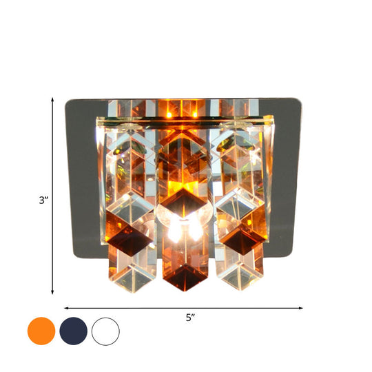 Minimal Square Led Flush Mount Light With Crystal Block - Blue/Clear/Tan Ideal For Hallway Ceiling