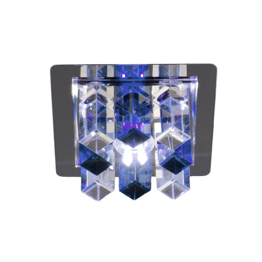 Minimal Square Led Flush Mount Light With Crystal Block - Blue/Clear/Tan Ideal For Hallway Ceiling