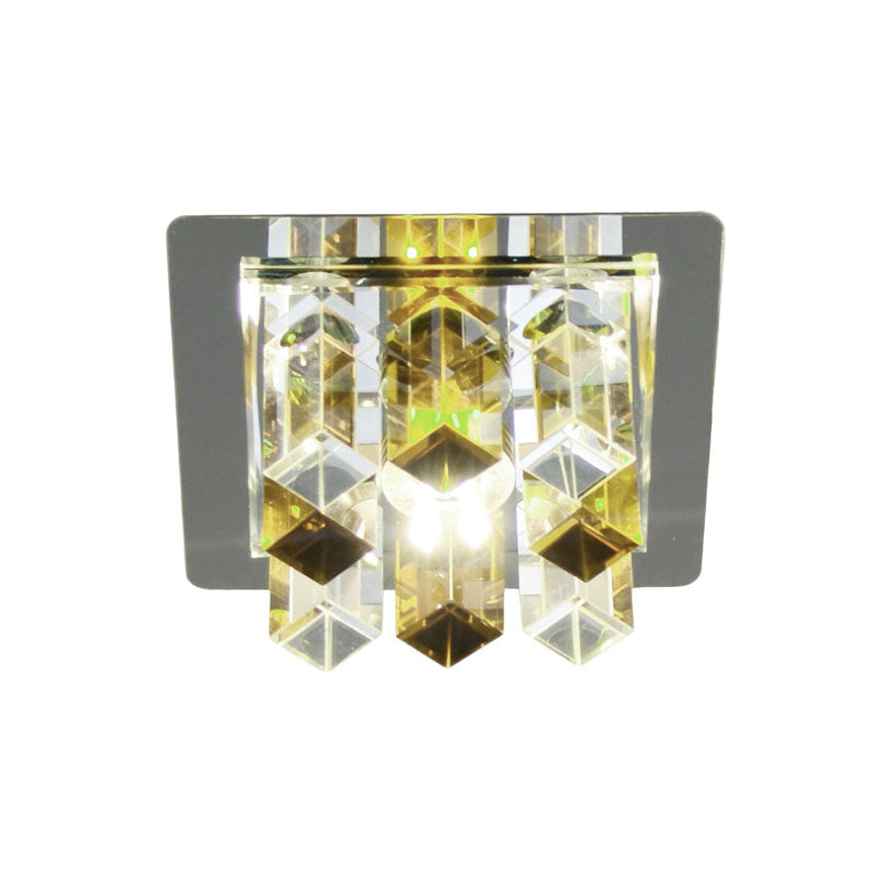 Minimal Square Led Flush Mount Light With Crystal Block - Blue/Clear/Tan Ideal For Hallway Ceiling